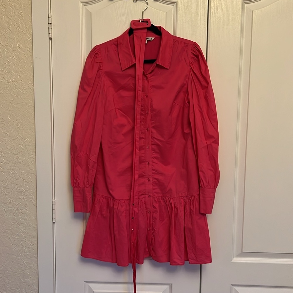 Walter Baker Hot Pink Button-Front Belted Shirt Dress - Picture 7 of 11